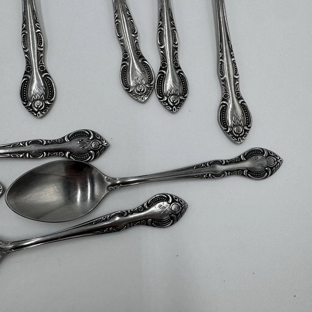 Hanford Forge Charleston Stainless Flatware 20 Pc Lot Korea Floral Rose